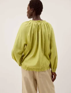 Cotton Blend Bubble Hem Blouse