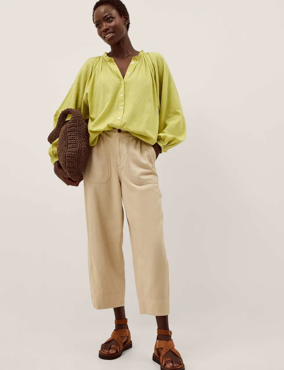 Cotton Blend Bubble Hem Blouse