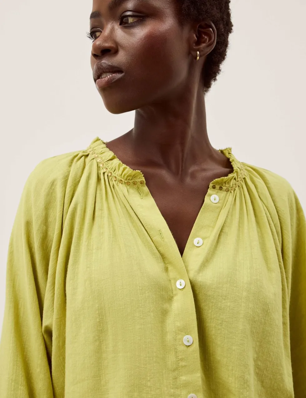 Cotton Blend Bubble Hem Blouse