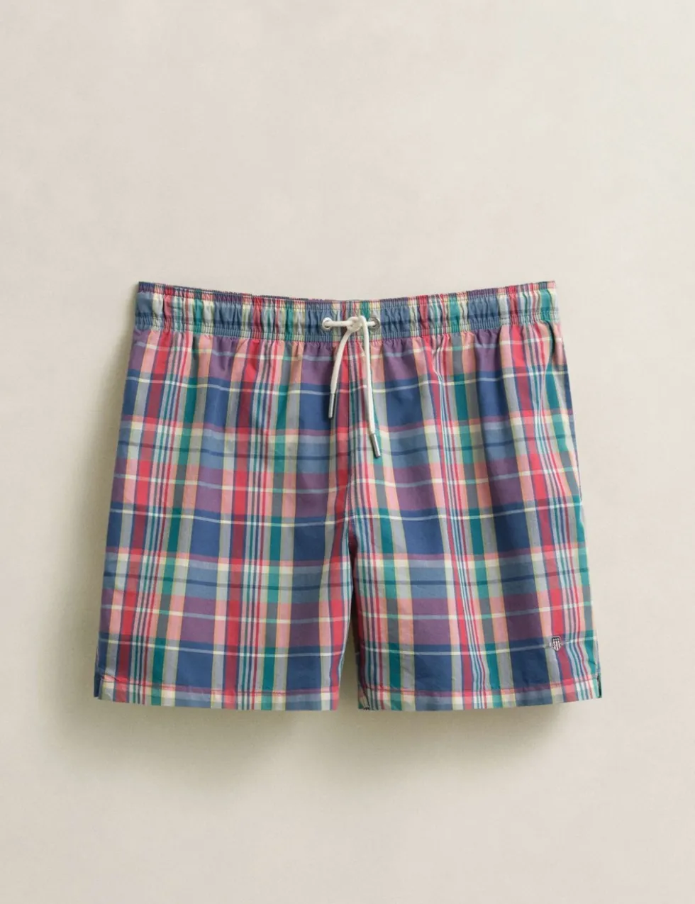 Cotton Blend Check Swim Shorts