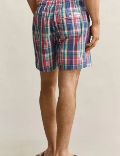 Cotton Blend Check Swim Shorts