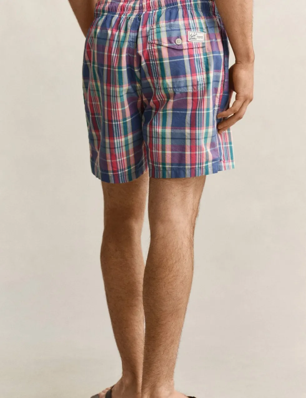 Cotton Blend Check Swim Shorts