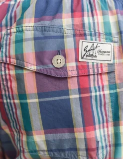Cotton Blend Check Swim Shorts