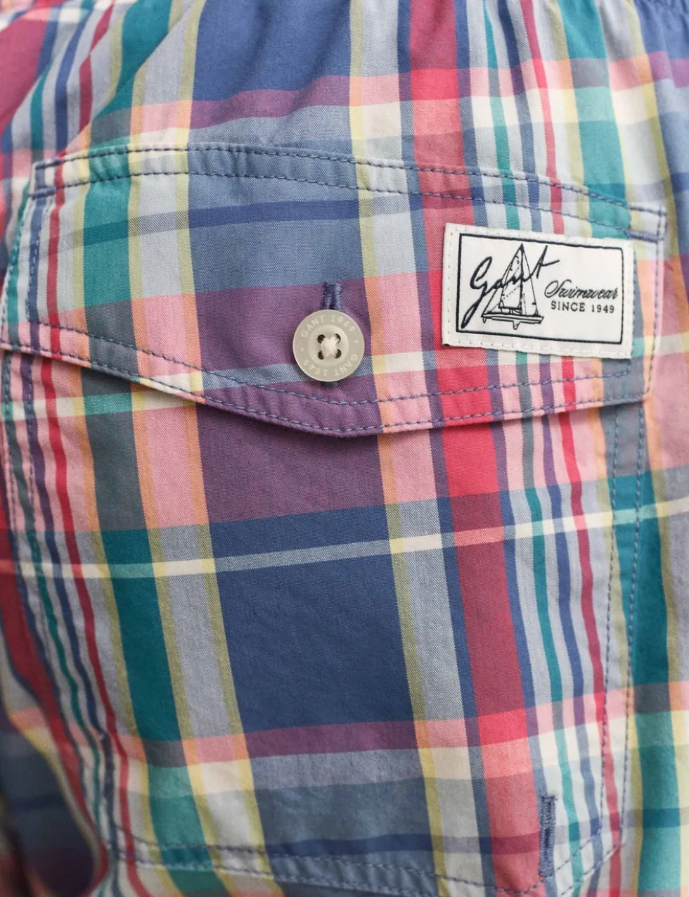 Cotton Blend Check Swim Shorts