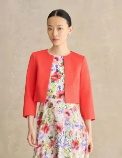 Cotton Blend Collarless Short Jacket