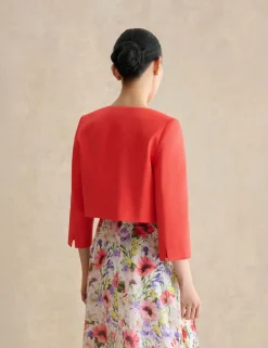 Cotton Blend Collarless Short Jacket