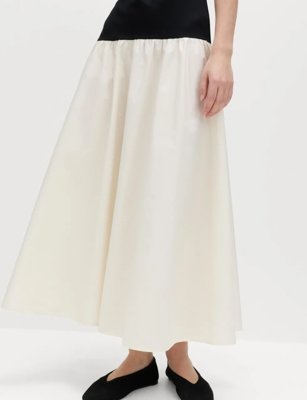 Cotton Blend Contrast Midi Drop Waist Dress