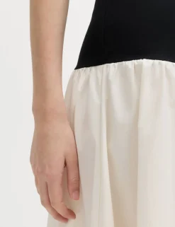 Cotton Blend Contrast Midi Drop Waist Dress