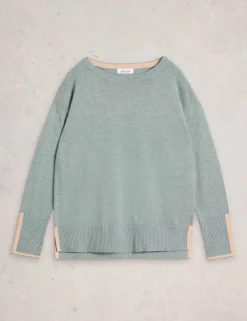 Cotton Blend Crew Neck Split Hem Jumper