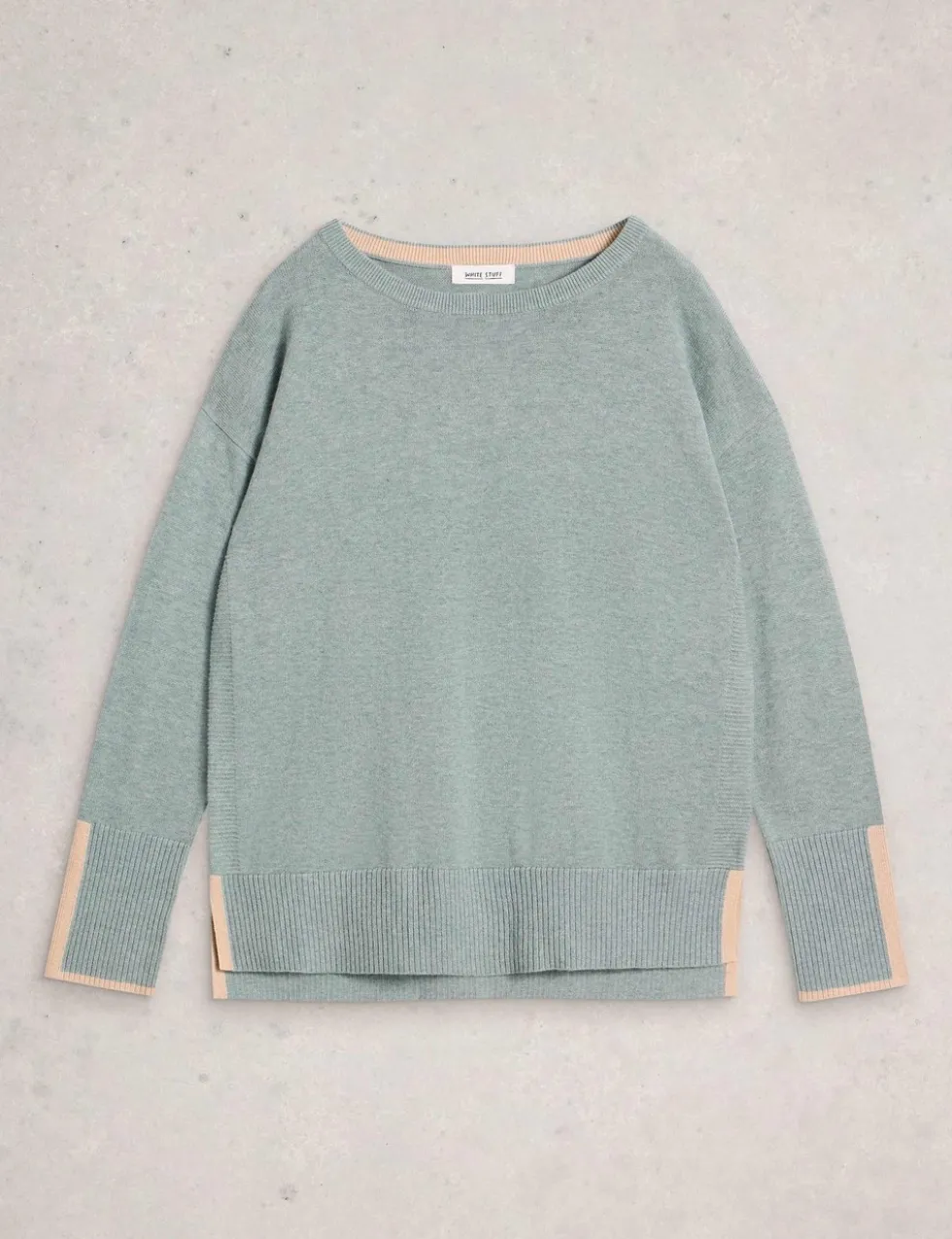 Cotton Blend Crew Neck Split Hem Jumper