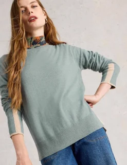 Cotton Blend Crew Neck Split Hem Jumper