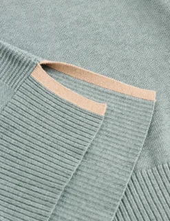Cotton Blend Crew Neck Split Hem Jumper