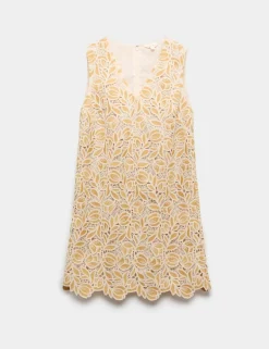 Cotton Blend Crochet Mini Swing Dress