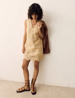 Cotton Blend Crochet Mini Swing Dress