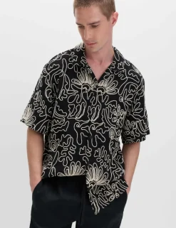Cotton Blend Embroidered Short Sleeve Shirt
