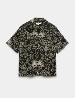 Cotton Blend Embroidered Short Sleeve Shirt