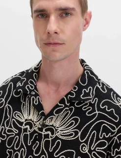 Cotton Blend Embroidered Short Sleeve Shirt