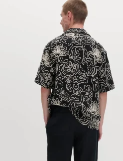 Cotton Blend Embroidered Short Sleeve Shirt
