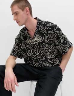 Cotton Blend Embroidered Short Sleeve Shirt