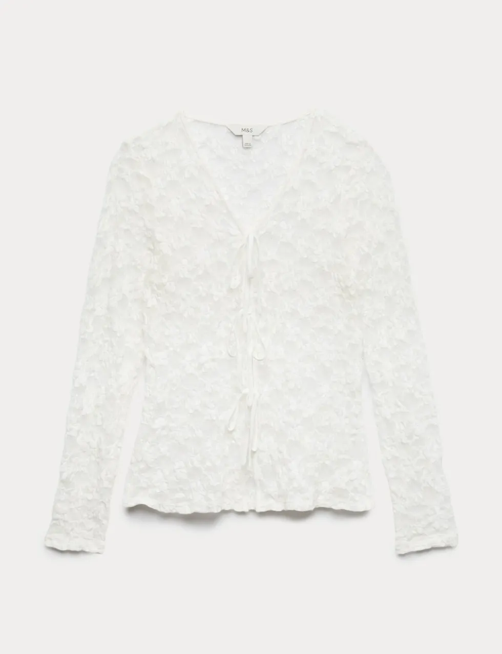 Cotton Blend Floral Lace Tie Front Top