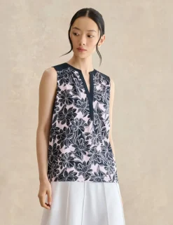Cotton Blend Floral V-Neck Vest