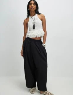 Cotton Blend Fringe Fitted Knitted Vest