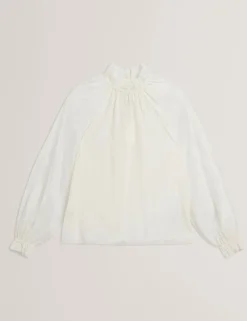 Cotton Blend Gathered Ruffle Blouse