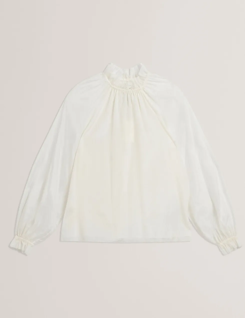 Cotton Blend Gathered Ruffle Blouse