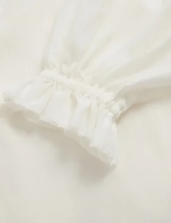 Cotton Blend Gathered Ruffle Blouse