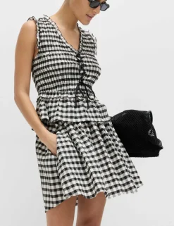 Cotton Blend Gingham Mini Circle Skirt