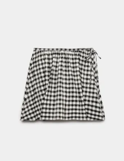 Cotton Blend Gingham Mini Circle Skirt