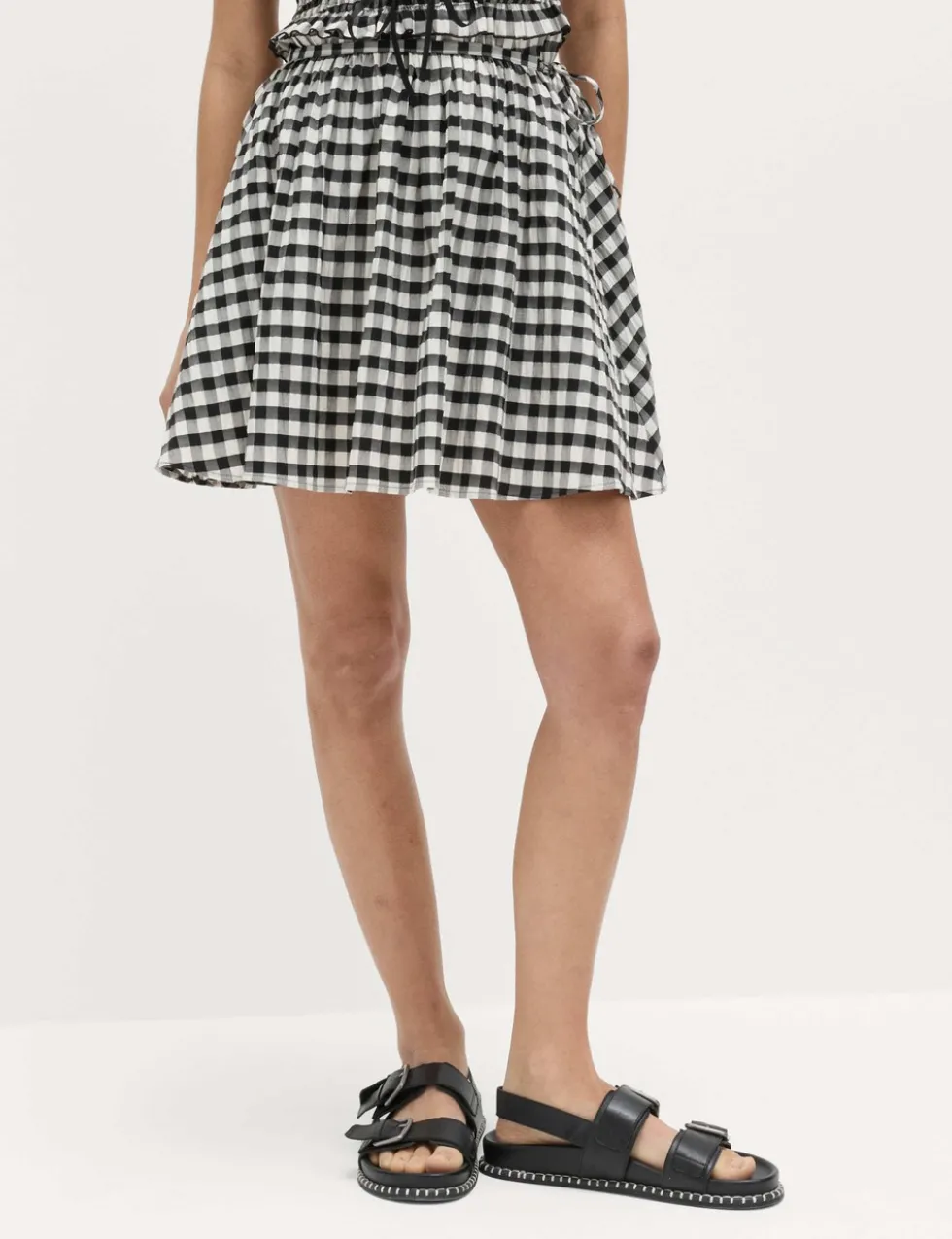 Cotton Blend Gingham Mini Circle Skirt