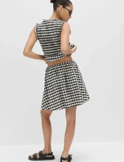 Cotton Blend Gingham Mini Circle Skirt