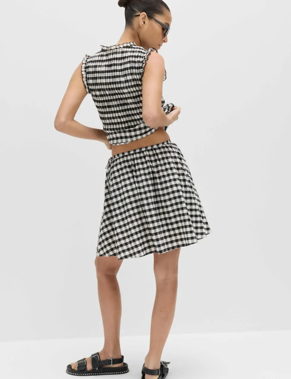 Cotton Blend Gingham Mini Circle Skirt