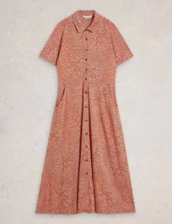 Cotton Blend Heart Print Midi Shirt Dress