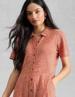 Cotton Blend Heart Print Midi Shirt Dress