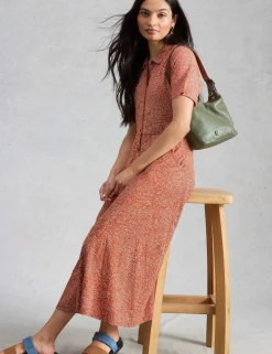 Cotton Blend Heart Print Midi Shirt Dress