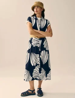 Cotton Blend Heart Print Midi Shirt Dress