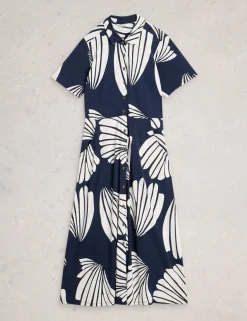 Cotton Blend Heart Print Midi Shirt Dress