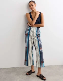 Cotton Blend Jacquard Straight Leg Trousers