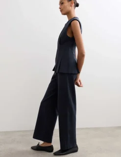 Cotton Blend Jersey Straight Leg Trousers with Wool