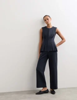 Cotton Blend Jersey Straight Leg Trousers with Wool
