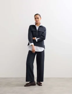 Cotton Blend Jersey Straight Leg Trousers with Wool