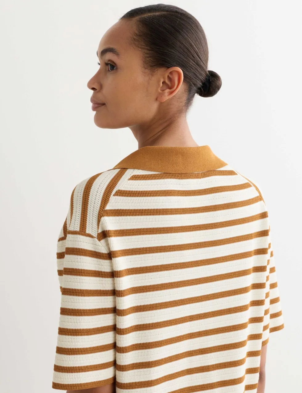 Cotton Blend Knitted Striped V-Neck Dress