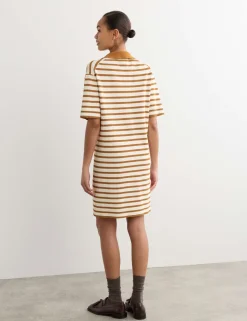Cotton Blend Knitted Striped V-Neck Dress
