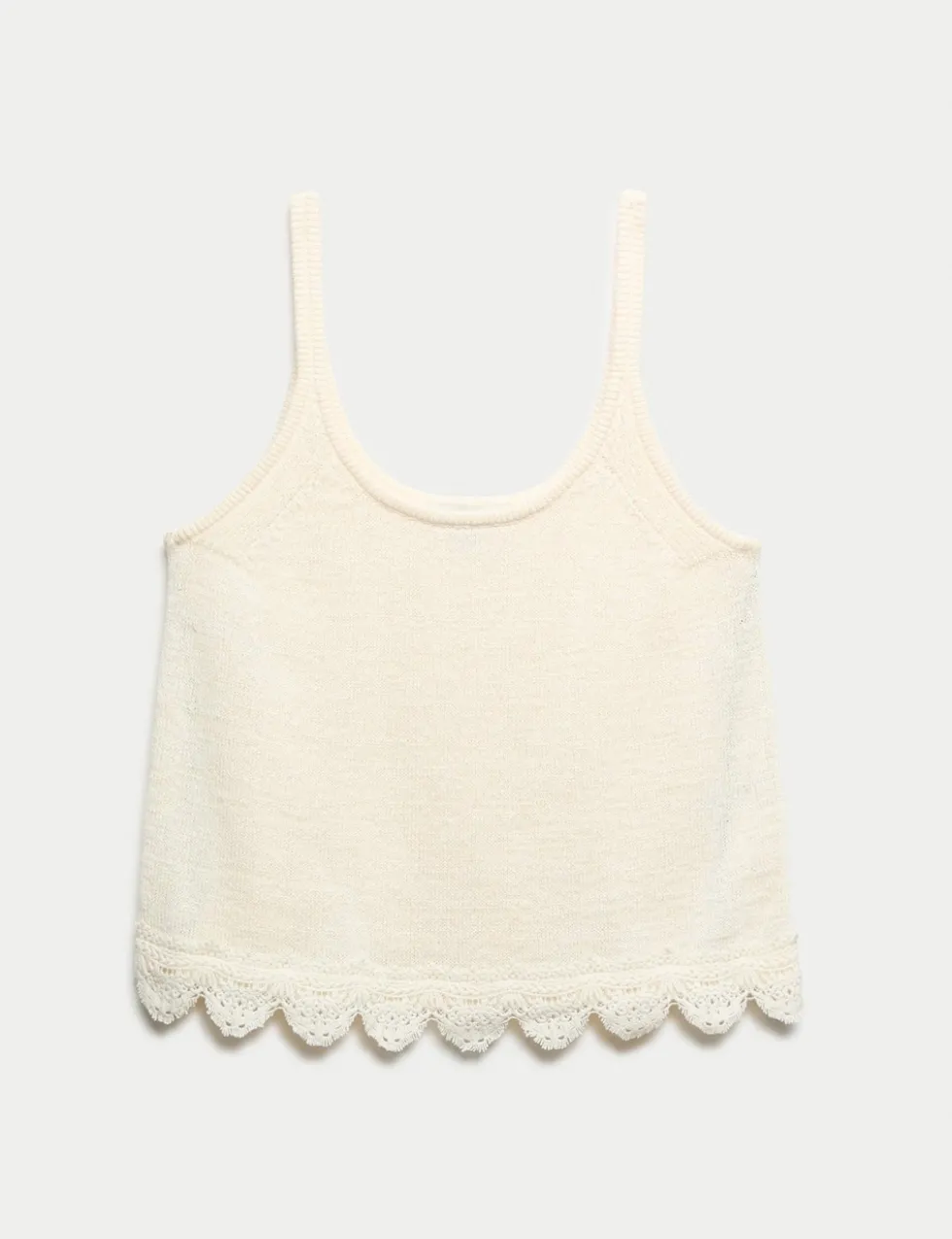 Cotton Blend Lace Detail Cropped Knitted Vest