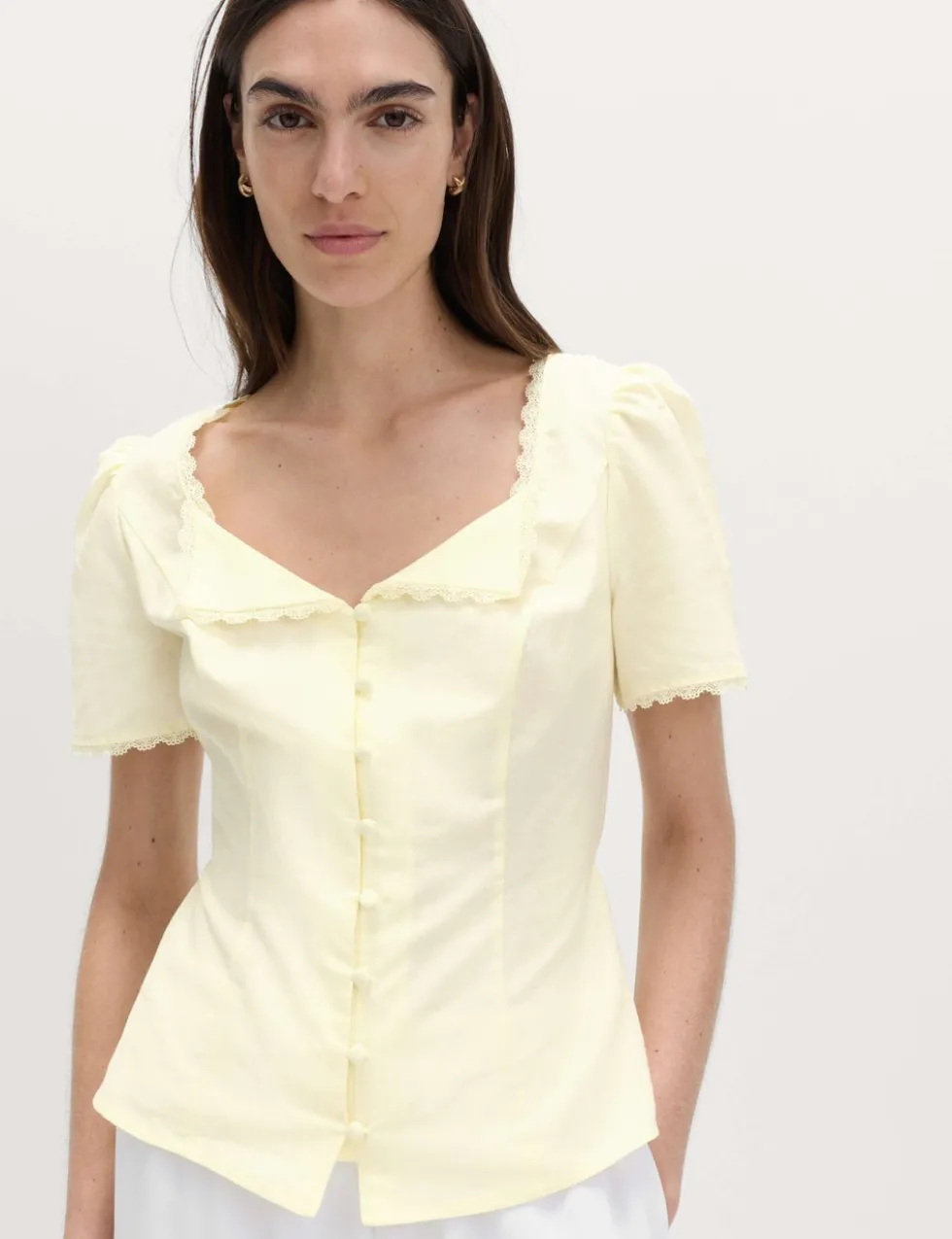 Cotton Blend Lace Detail Waisted Top