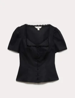 Cotton Blend Lace Detail Waisted Top