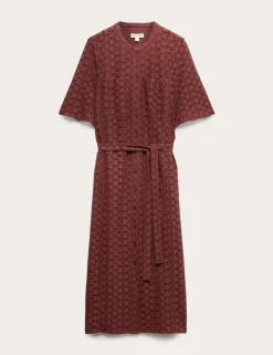 Cotton Blend Lace Midi Shirt Dress