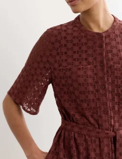 Cotton Blend Lace Midi Shirt Dress